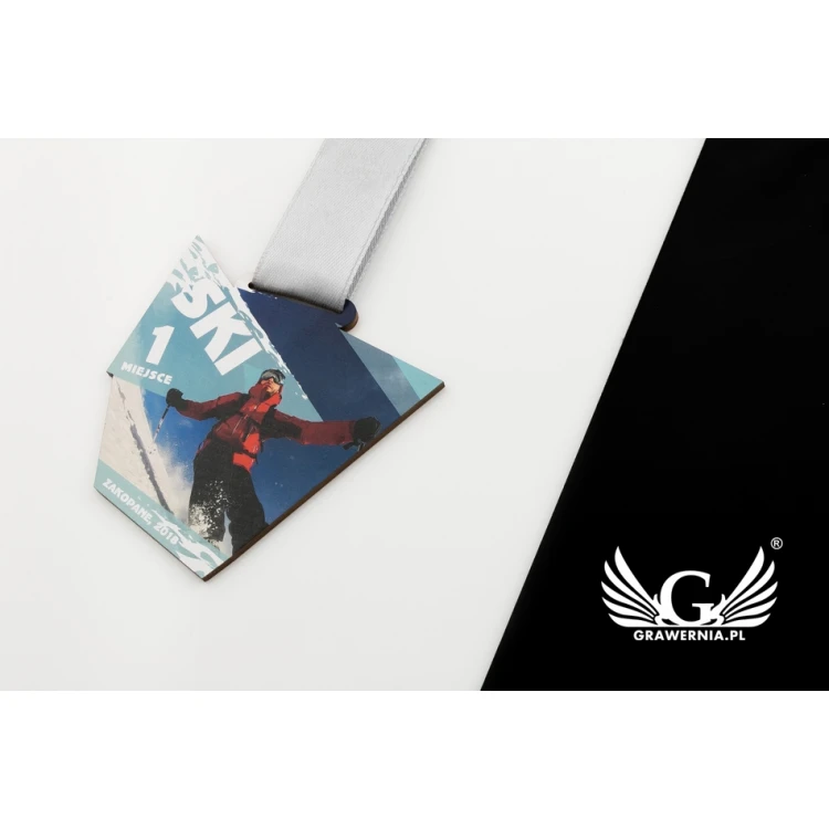Medal drewniany druk UV - Ski Sport- wymiary: 86x88mm - MGR052