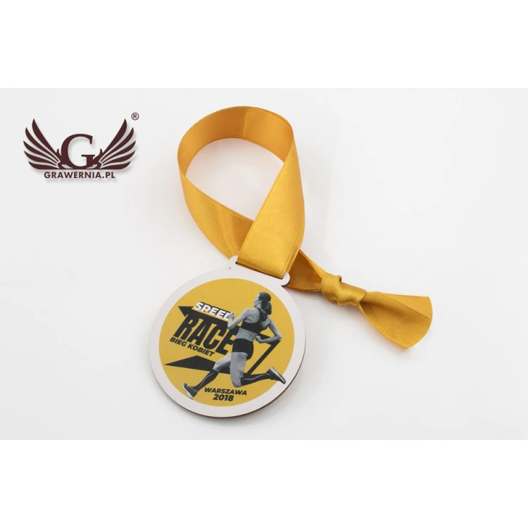 Medal drewniany druk UV - Speed Race - średnica: 80mm - MGR053