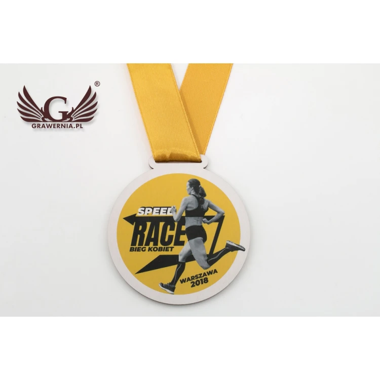 Medal drewniany druk UV - Speed Race - średnica: 80mm - MGR053