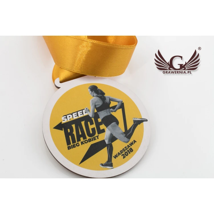 Medal drewniany druk UV - Speed Race - średnica: 80mm - MGR053