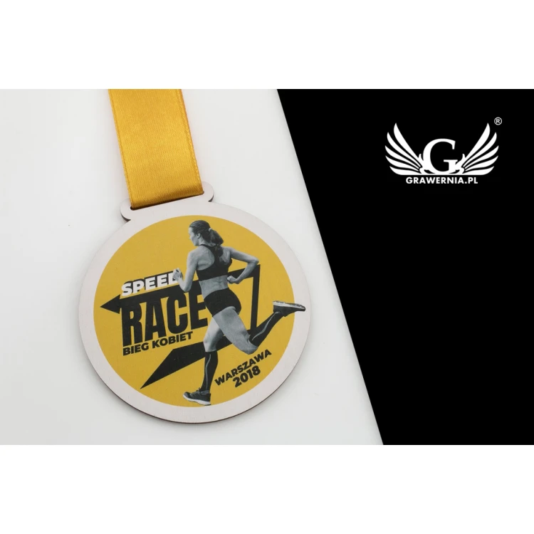 Medal drewniany druk UV - Speed Race - średnica: 80mm - MGR053