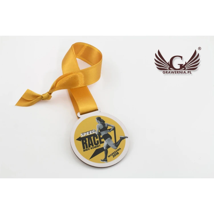 Medal drewniany druk UV - Speed Race - średnica: 80mm - MGR053