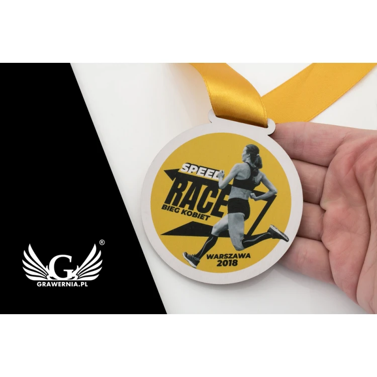 Medal drewniany druk UV - Speed Race - średnica: 80mm - MGR053