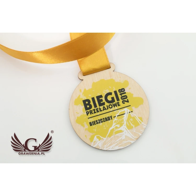 Medal drewniany druk UV - Splash - średnica: 70mm - MGR054
