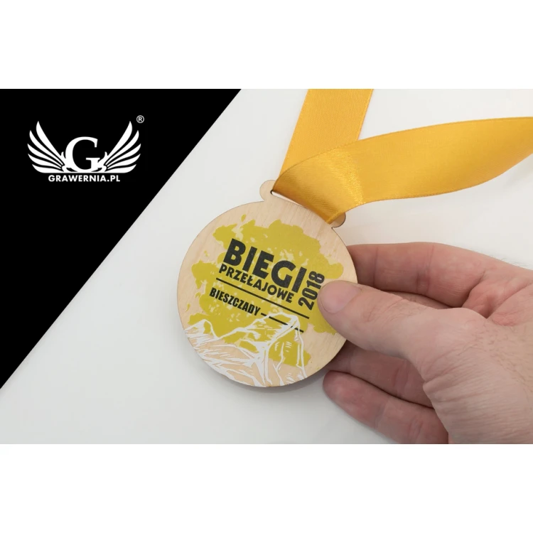 Medal drewniany druk UV - Splash - średnica: 70mm - MGR054