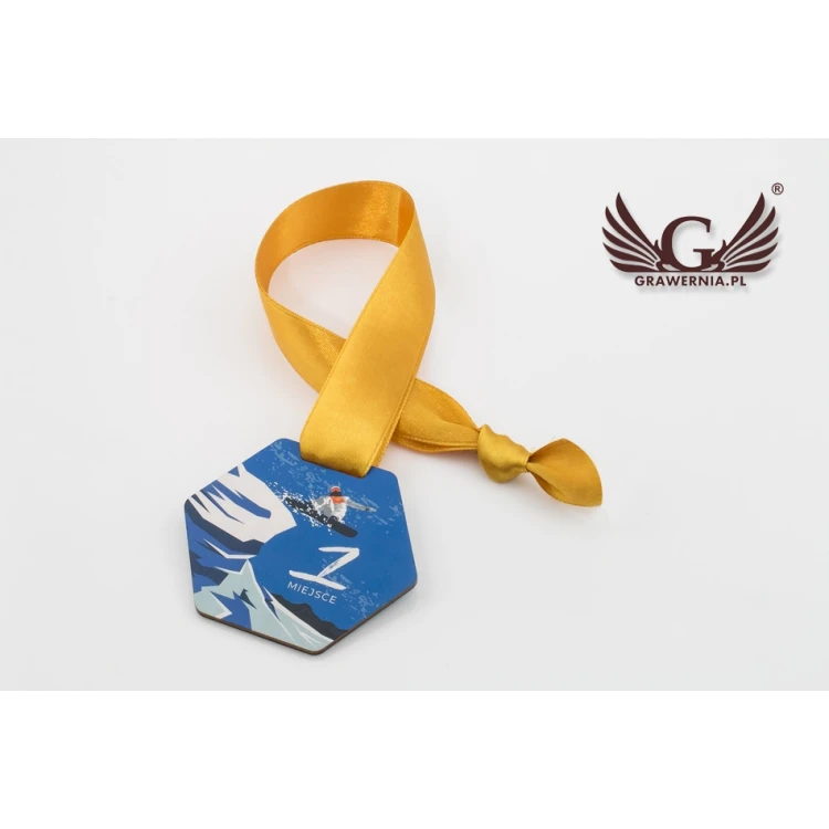 Medal drewniany druk UV - Winter Sport - wymiary: 79x66mm - MGR061