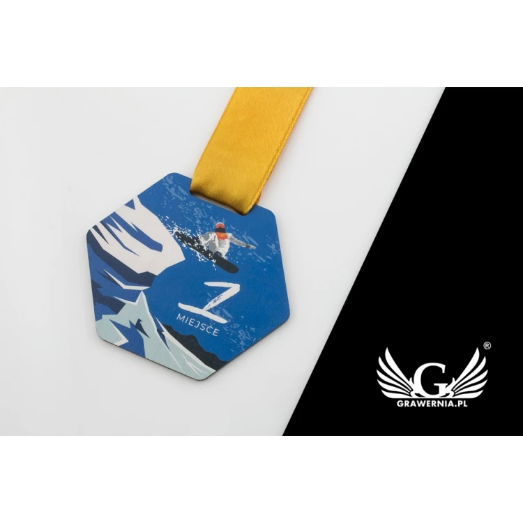 Medal drewniany druk UV - Winter Sport - wymiary: 79x66mm - MGR061