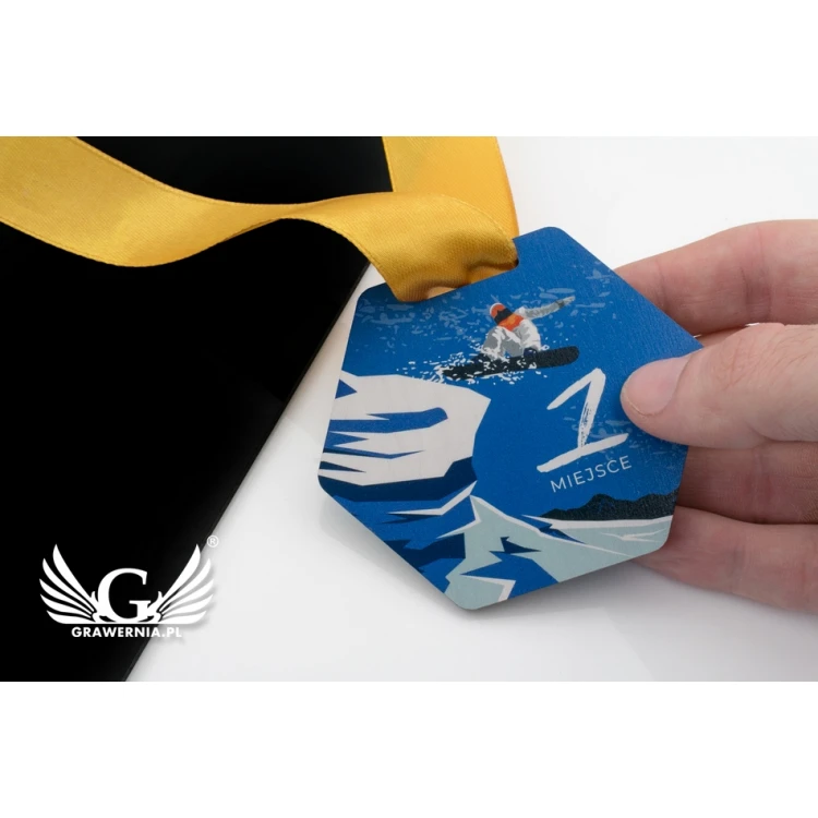 Medal drewniany druk UV - Winter Sport - wymiary: 79x66mm - MGR061