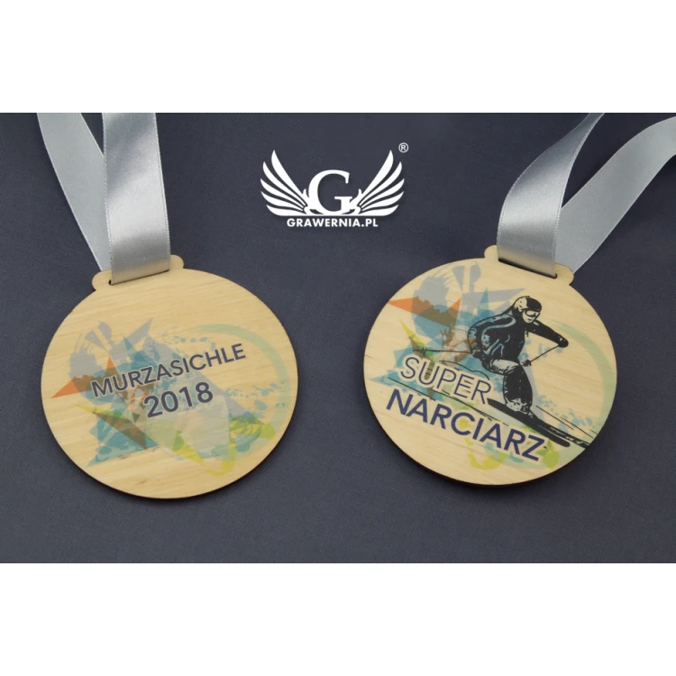Medal drewniany z dowolną grafiką - średnica 40 do 80mm - druk UV - MGR014