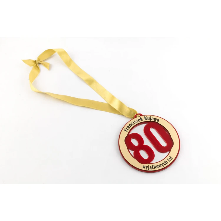 Medal Jubileuszowy na 80-te urodziny - średnica 12 cm - czerwony akryl