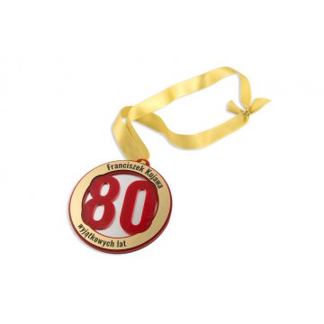 Medal Jubileuszowy na 80-te urodziny - średnica 12 cm - czerwony akryl