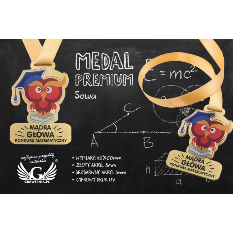 Medal Premium - Sowa - wymiary: 65x50mm - druk UV - MGR067