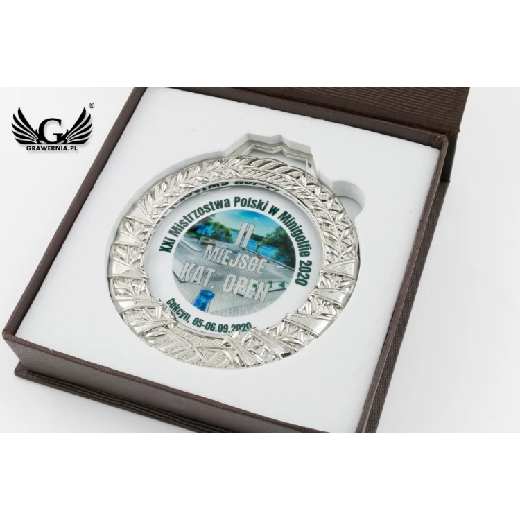 Medal szklany Valenti z dowolnym nadrukiem UV w etui - średnica 90mm - MGR084