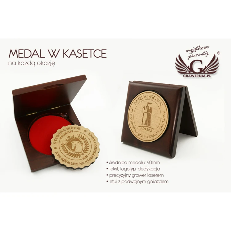 Medal w drewnianej kasetce na każdą okazję - średnica 90mm