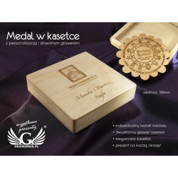 Medal w kasetce z personalizacją oraz dowolnymi grawerami grafiki i treści - MGR008