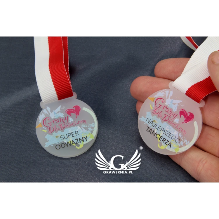 Medal z akrylu szronionego - druk UV - MAK002 - średnica 40 do 80mm