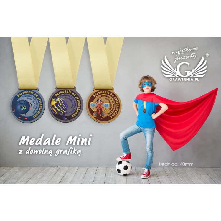 Medale drewniane mini z dowolną grafiką - średnica 40mm - druk UV - MGR015