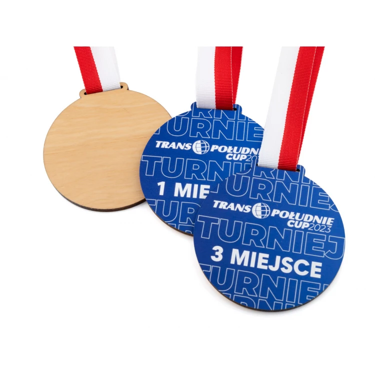 Medale drewniane z dowolnym logotypem - średnica 80mm - druk UV - MGR105 