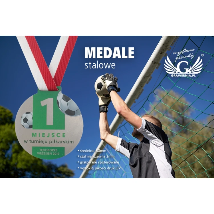 Medale stalowe Goal - cyfrowy druk UV - średnica 80mm - MGR087