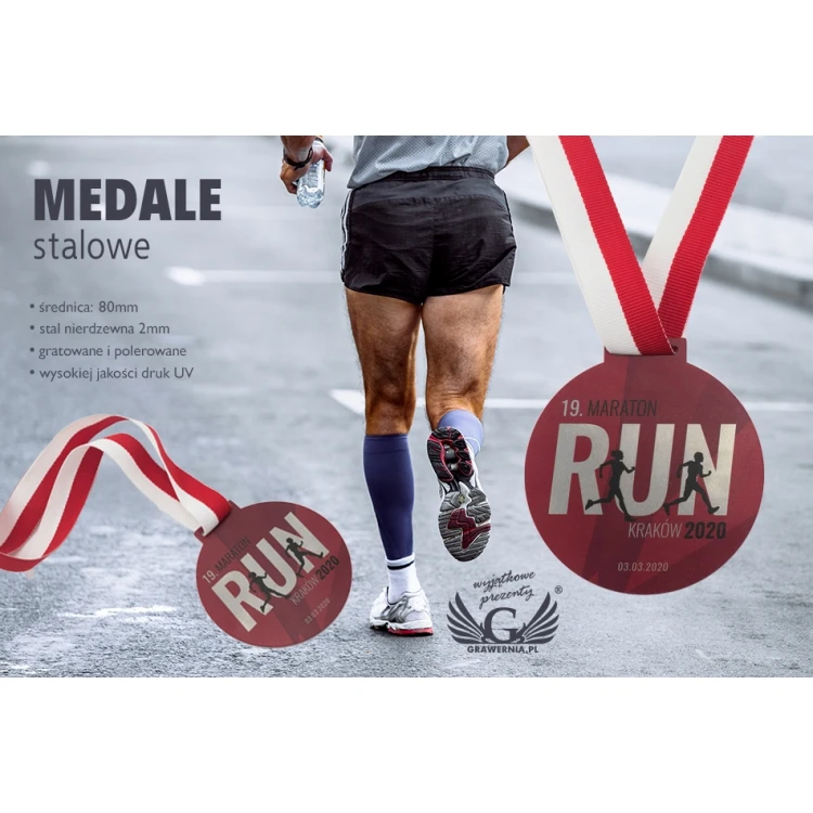 Medale stalowe Run - cyfrowy druk UV - średnica 80mm - MGR086