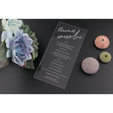 Menu weselne z akrylu - grawer laserem - MEN016