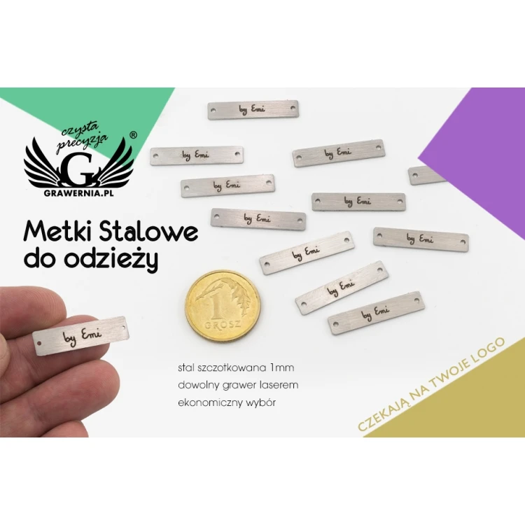 Metki stalowe na odzież grawerowane laserem - ME13