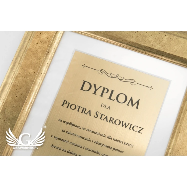 Mini dyplom w złotej ramie - poziomy lub pionowy - DWR8