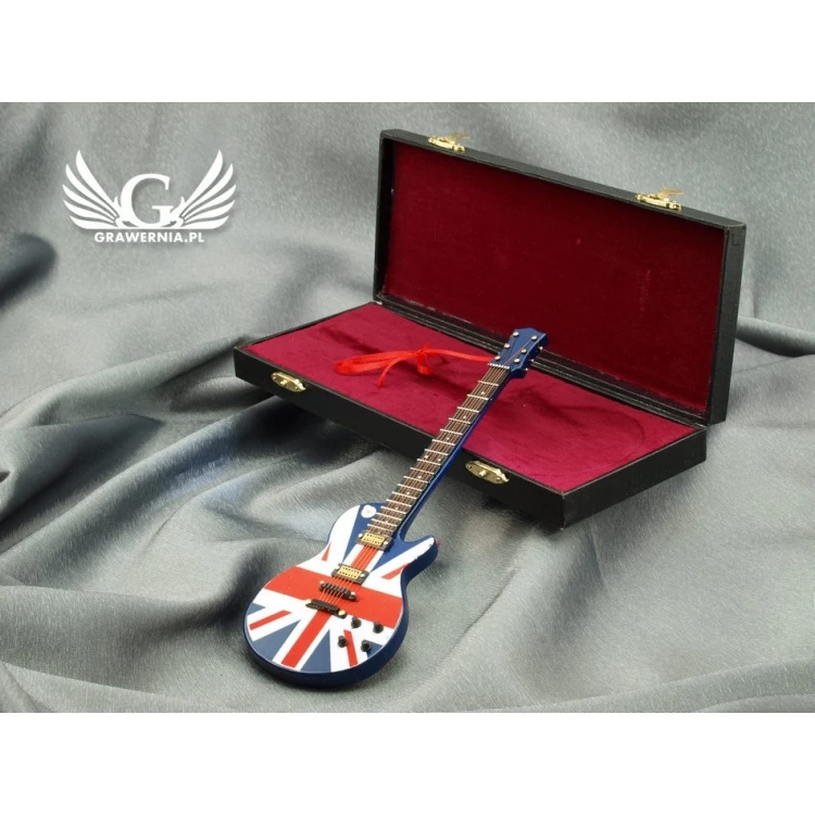 Mini gitara elektryczna z futerałem - niebieska z flagą - model MGT6