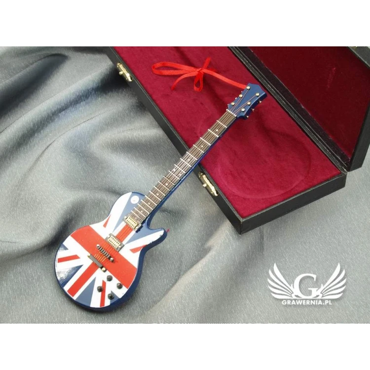Mini gitara elektryczna z futerałem - niebieska z flagą - model MGT6