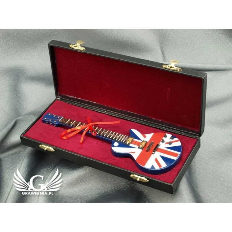 Mini gitara elektryczna z futerałem - niebieska z flagą - model MGT6