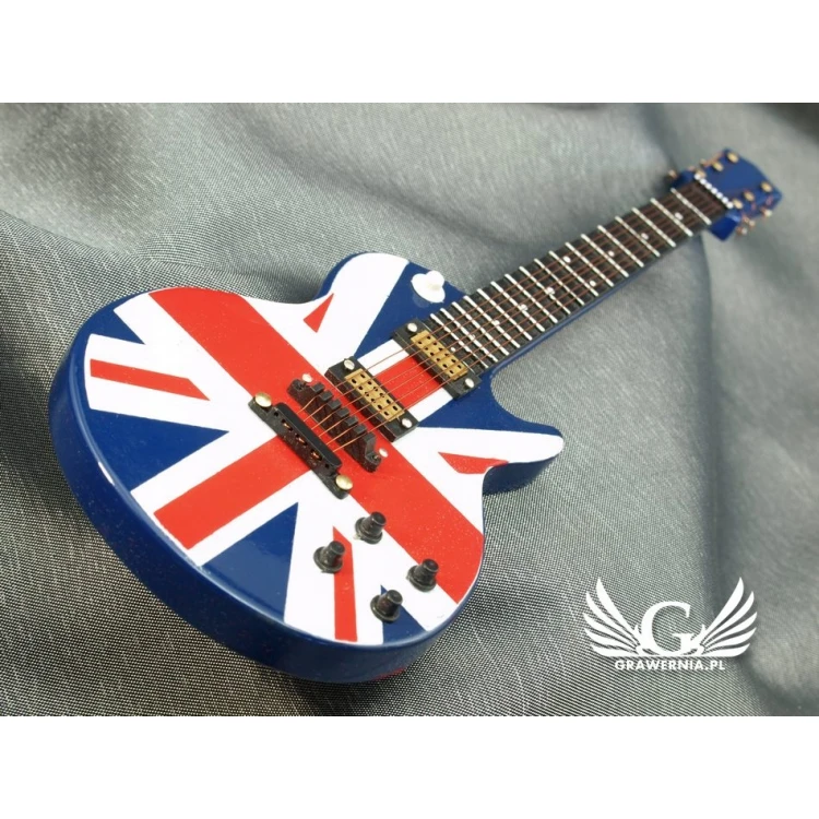 Mini gitara elektryczna z futerałem - niebieska z flagą - model MGT6