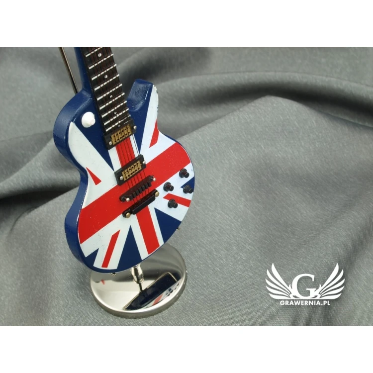 Mini gitara elektryczna z futerałem - niebieska z flagą - model MGT6