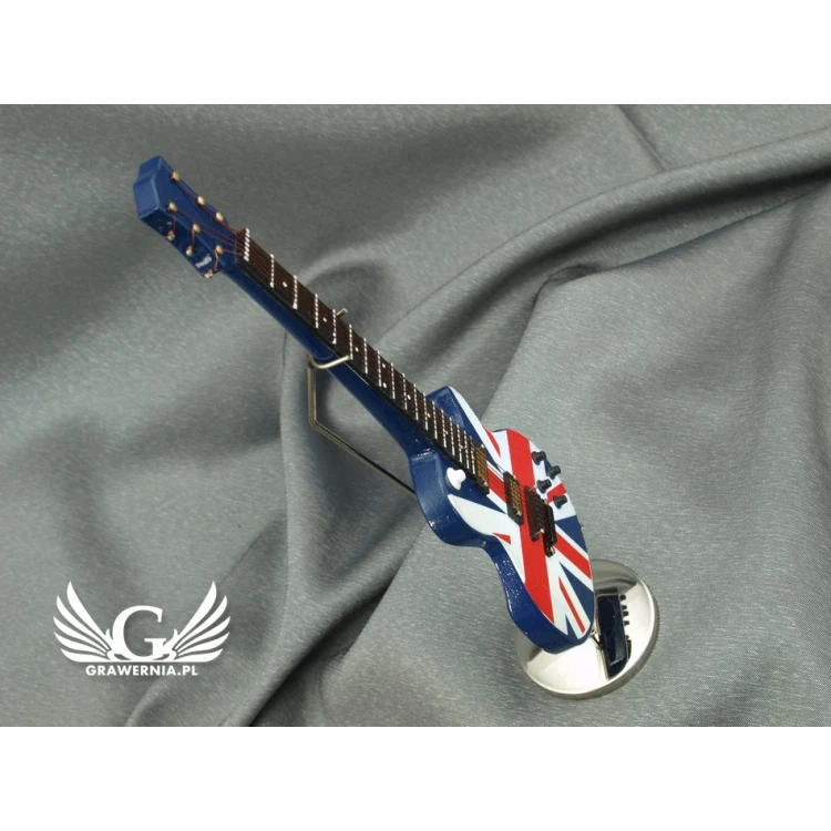 Mini gitara elektryczna z futerałem - niebieska z flagą - model MGT6