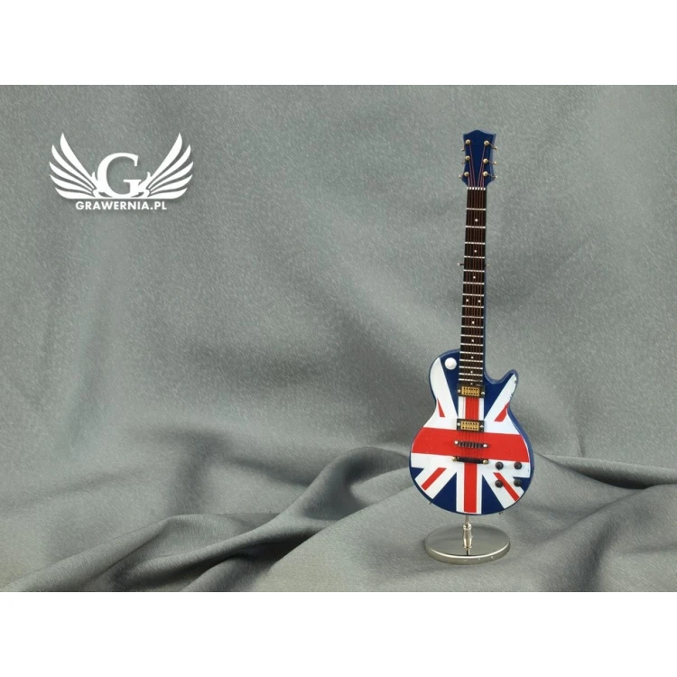 Mini gitara elektryczna z futerałem - niebieska z flagą - model MGT6