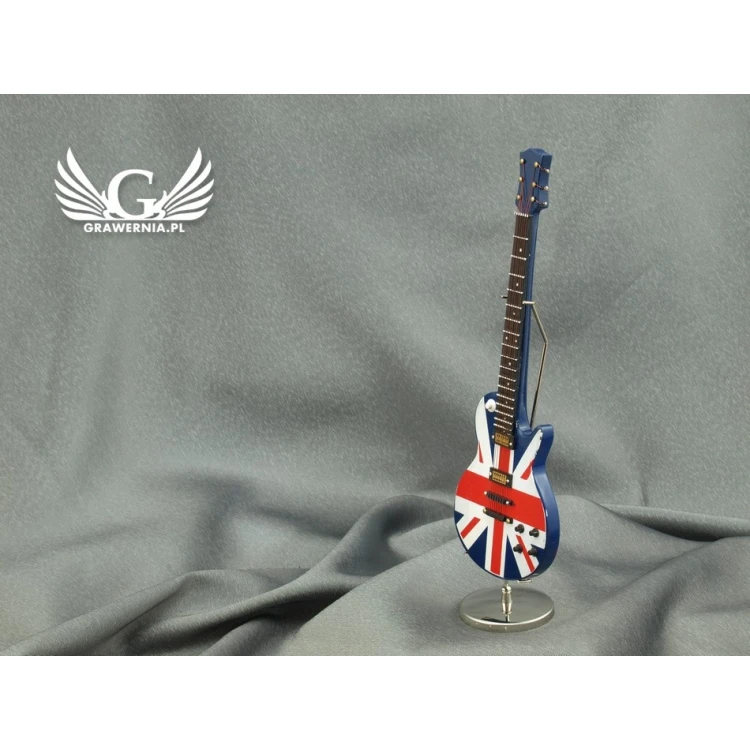 Mini gitara elektryczna z futerałem - niebieska z flagą - model MGT6