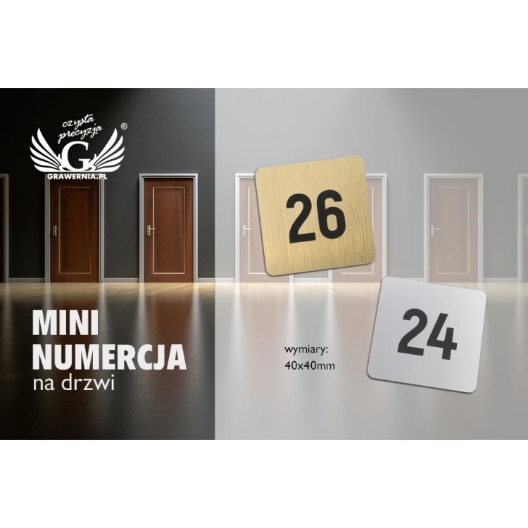 Mini numeracja na drzwi lub szafkę - laminat złoty lub srebrny - ND028 - wym. 40x40mm