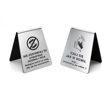 Mini Stojaczek informacyjny dla gastronomi, hotelarstwa - laminat grawerski metalizowany i szczotkowany - ST017