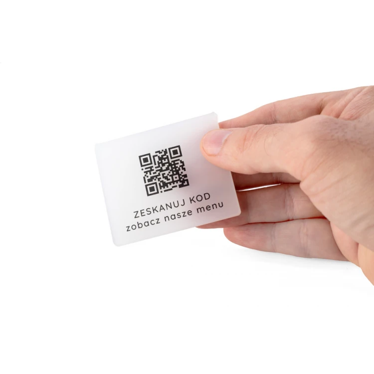 Mini stojaczek informacyjny z kodem QR - czarna plexi lub plexi frost - wym. 60x50mm - ST028