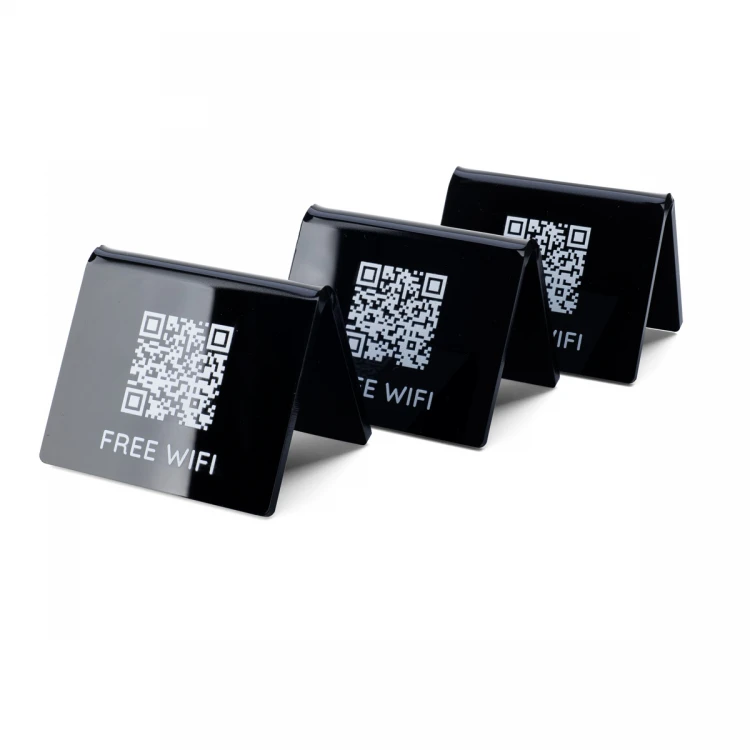 Mini stojaczek informacyjny z kodem QR - czarna plexi lub plexi frost - wym. 60x50mm - ST028