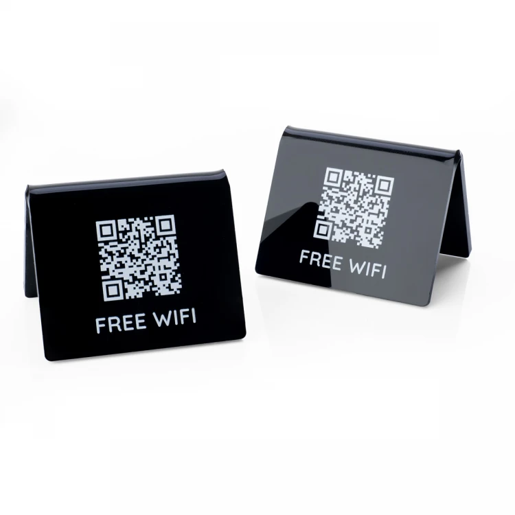 Mini stojaczek informacyjny z kodem QR - czarna plexi lub plexi frost - wym. 60x50mm - ST028
