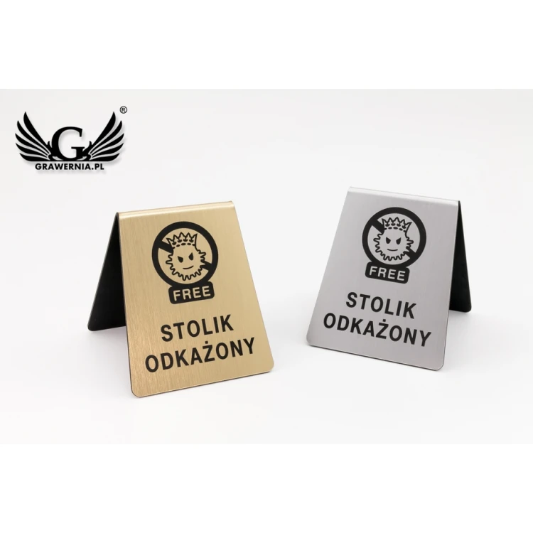Mini Stojaczek stolik odkażony - laminat grawerski metalizowany i szczotkowany - ST007