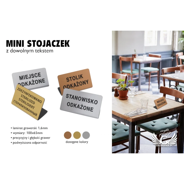 Mini Stojaczek na stolik zdezynfekowano, miejsce odkażone - do mycia w zmywarce temp. max 80°C - ST006