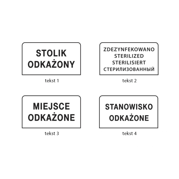 Mini Stojaczek na stolik zdezynfekowano, miejsce odkażone - do mycia w zmywarce temp. max 80°C - ST006