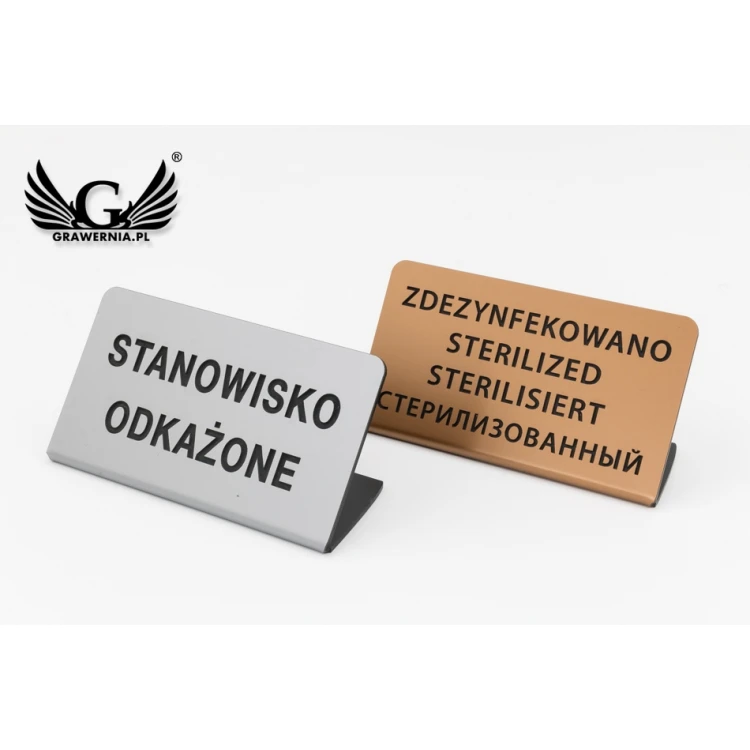 Mini Stojaczek na stolik zdezynfekowano, miejsce odkażone - do mycia w zmywarce temp. max 80°C - ST006