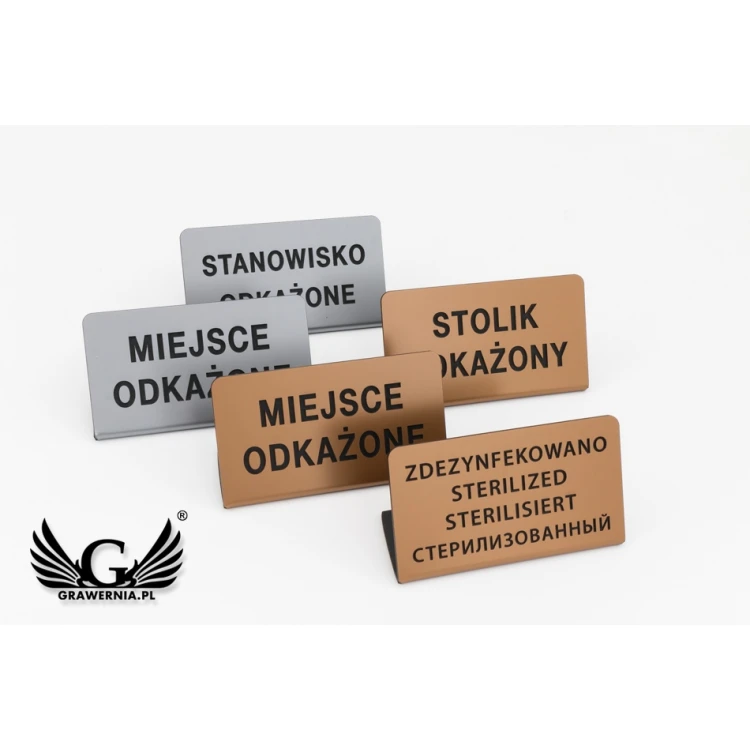 Mini Stojaczek na stolik zdezynfekowano, miejsce odkażone - do mycia w zmywarce temp. max 80°C - ST006