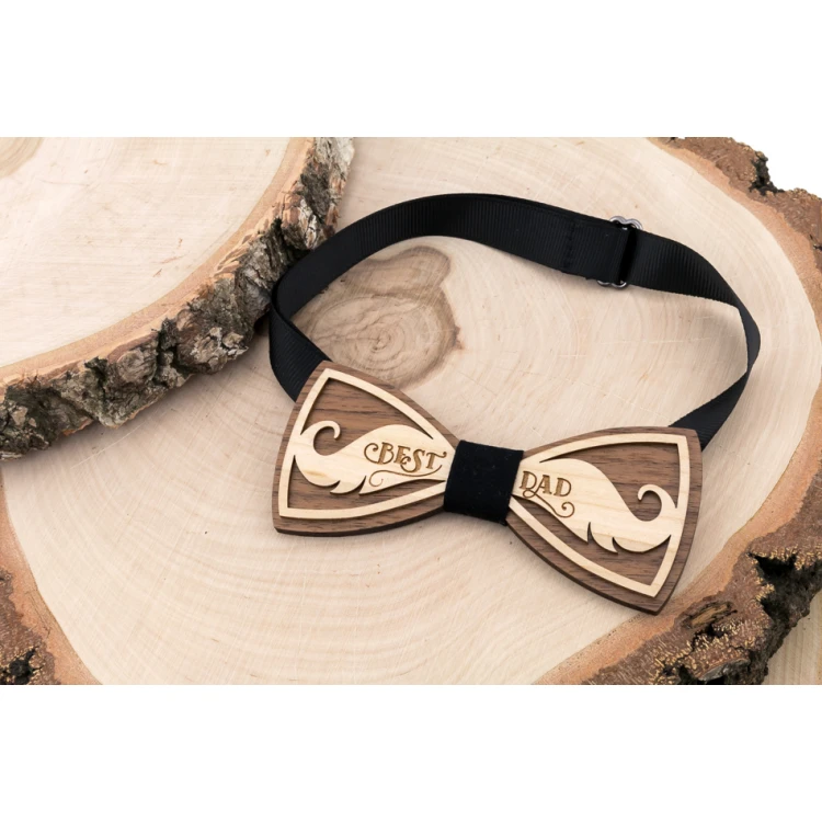 Mucha drewniana - Best Dad - drewno klonowe i orzechowe - MDR052