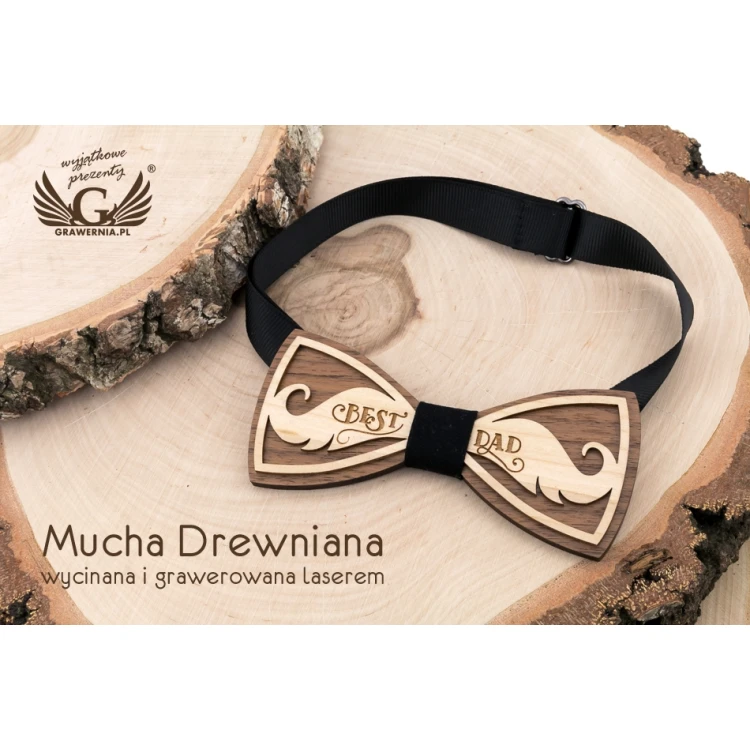 Mucha drewniana - Best Dad - drewno klonowe i orzechowe - MDR052
