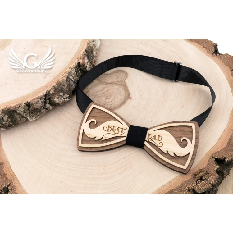 Mucha drewniana - Best Dad - drewno klonowe i orzechowe - MDR052