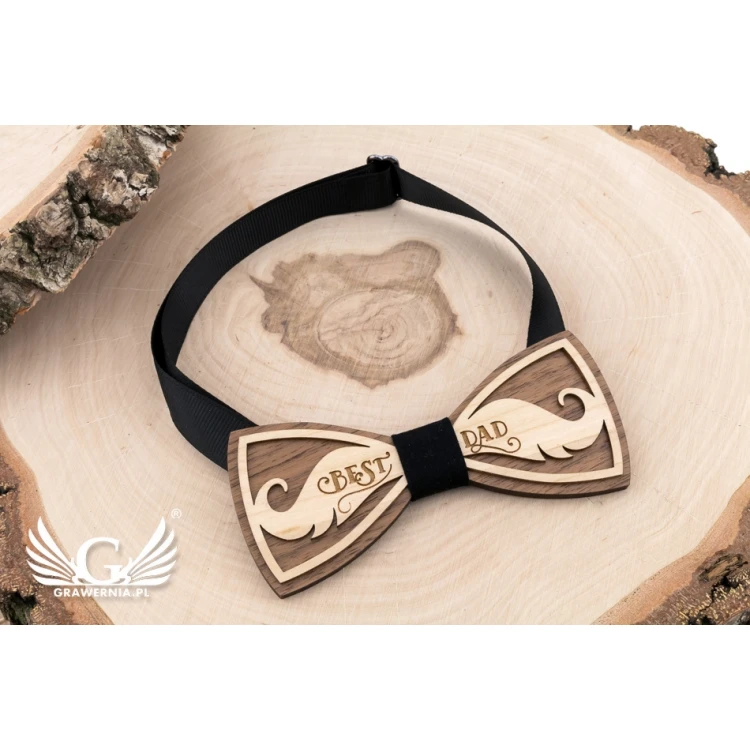 Mucha drewniana - Best Dad - drewno klonowe i orzechowe - MDR052