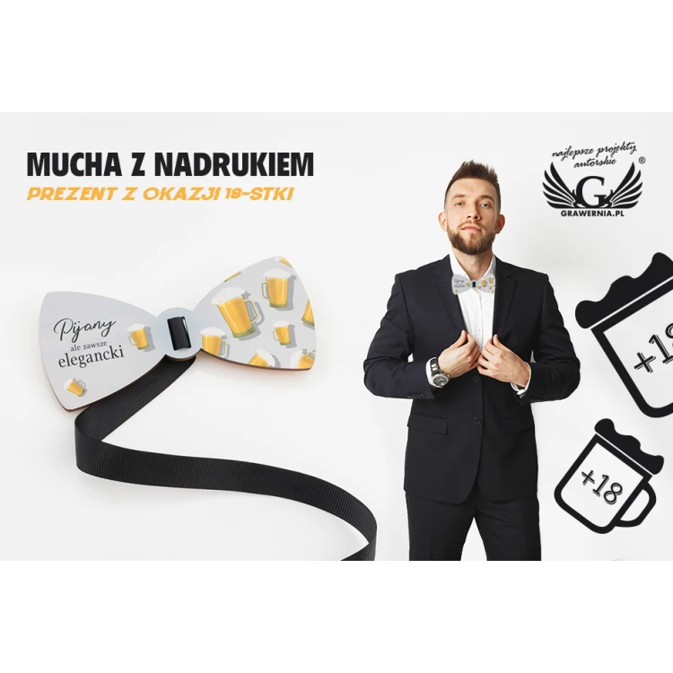 Mucha drewniana z zabawną grafiką - prezent z okazji 18-stki - MDR044